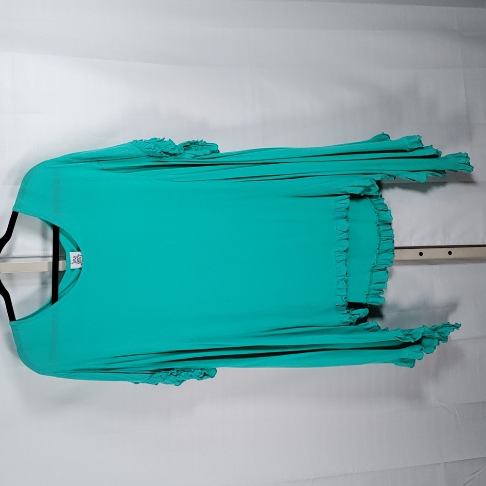 04177 Ivy Jane turquoise ruffle hem tunic S/M